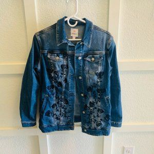 Lularoe Womens Blue Jaxon Floral Embroidered Long Sleeve Denim Jacket Size M